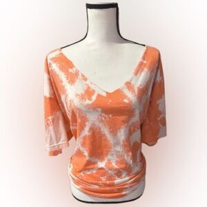 🟧 3 for $25 Orange and White Bleached And Distressed Women's Top